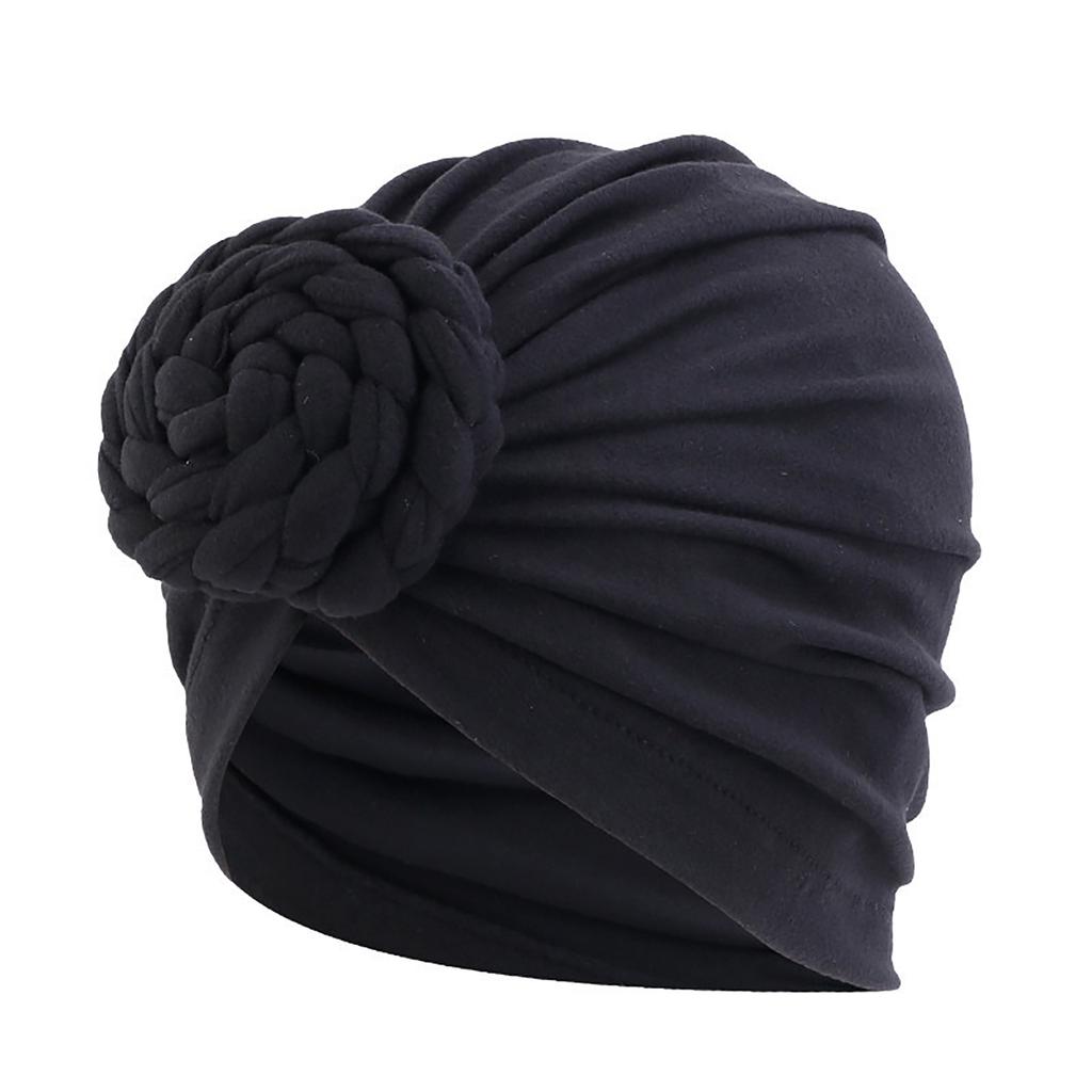 Women Turbans Hat Flower Knot Pre-Tied Twisted Braid Headwear Elastic Solid Color Handmade Bandanas For Women Gifts