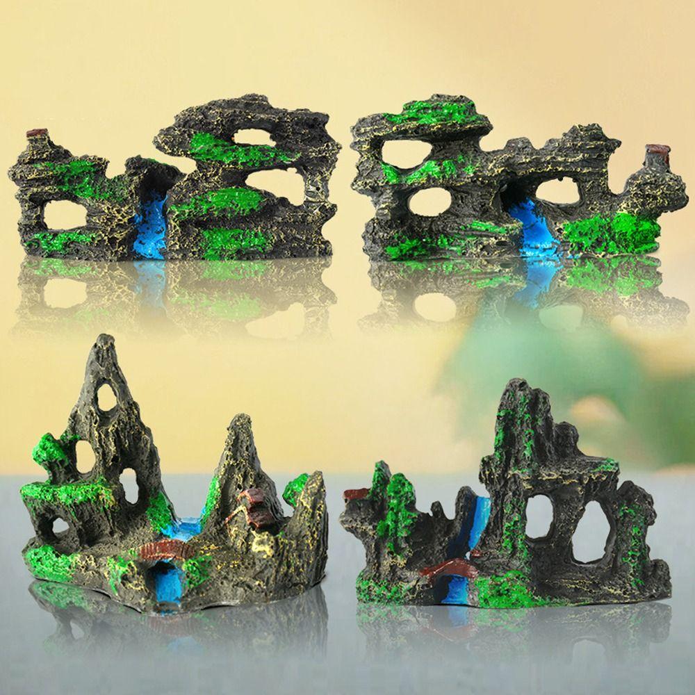 Resin Craft Aquarium Rockery Figurines Realistic Simulation Stone Statue  Fish Tank Landscape Decor