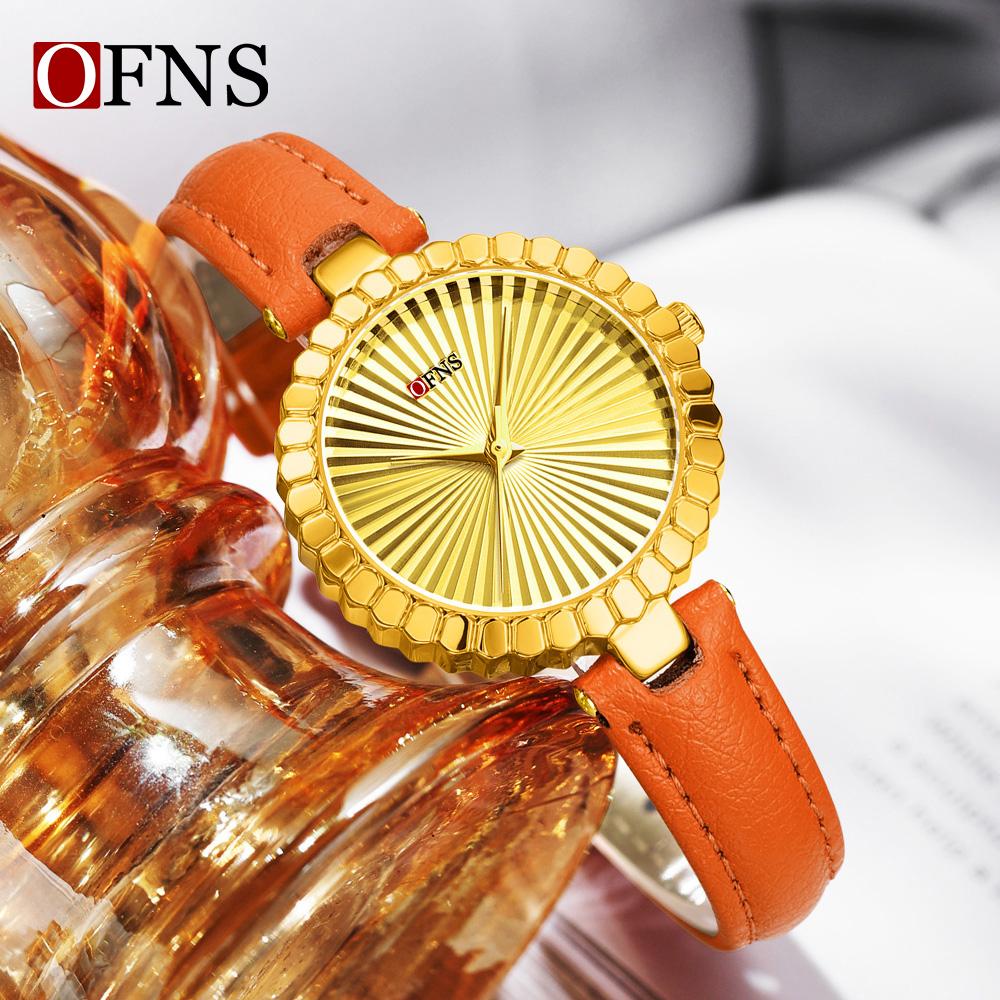 Ofns 1643 Brand Original Classic New Watches Fashion Women Quartz Movement Watch Geometric Dial Mesh Leather Belt Wristwatches