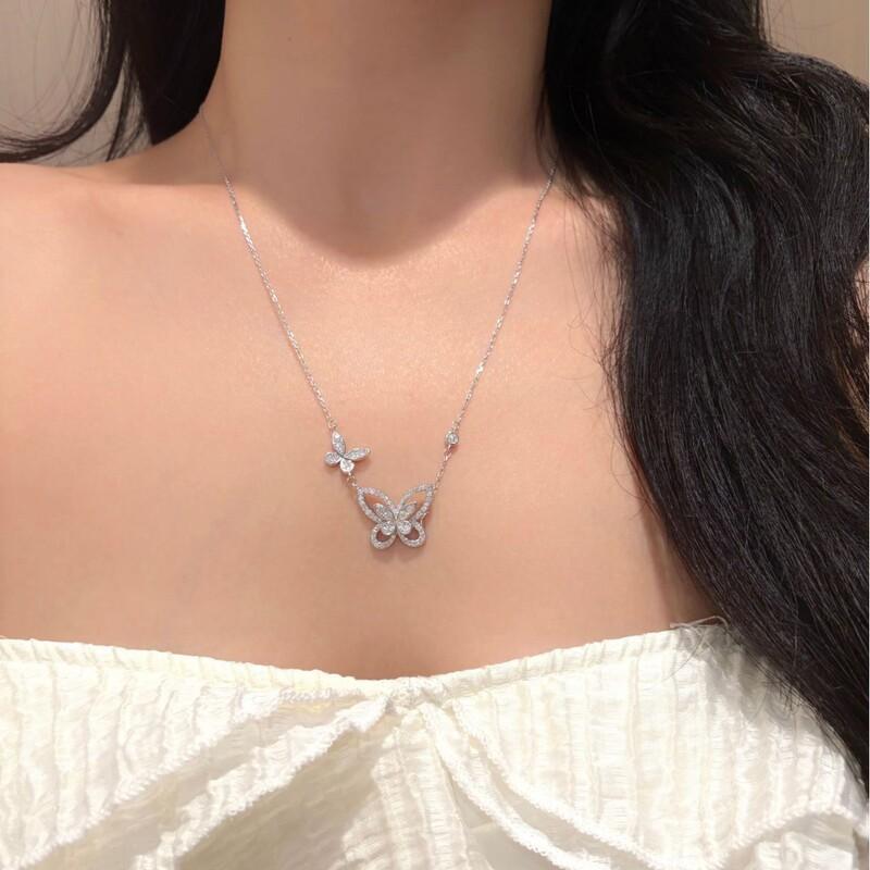 Elegant Butterfly Pendant Necklace Women - Sterling Locket Chain With D-Color Moissanite Sweet Minimalist Design