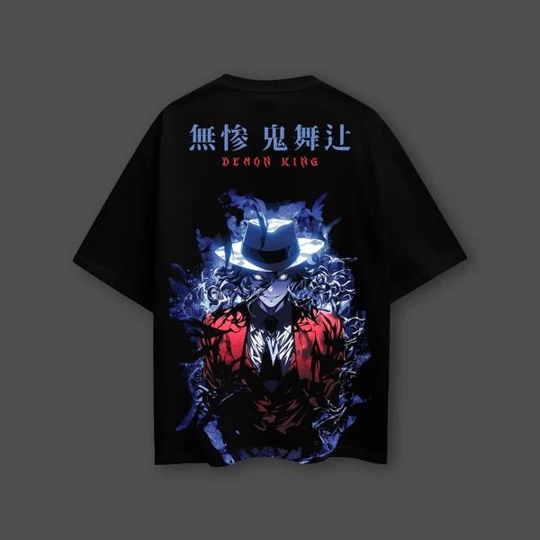 T-shirt Noir Oversize Demon Slayer Anime Roi Démon Muzan Hommes Femmes Respirant Haute Qualité Y2K Manches Courtes T-shirt d'Été