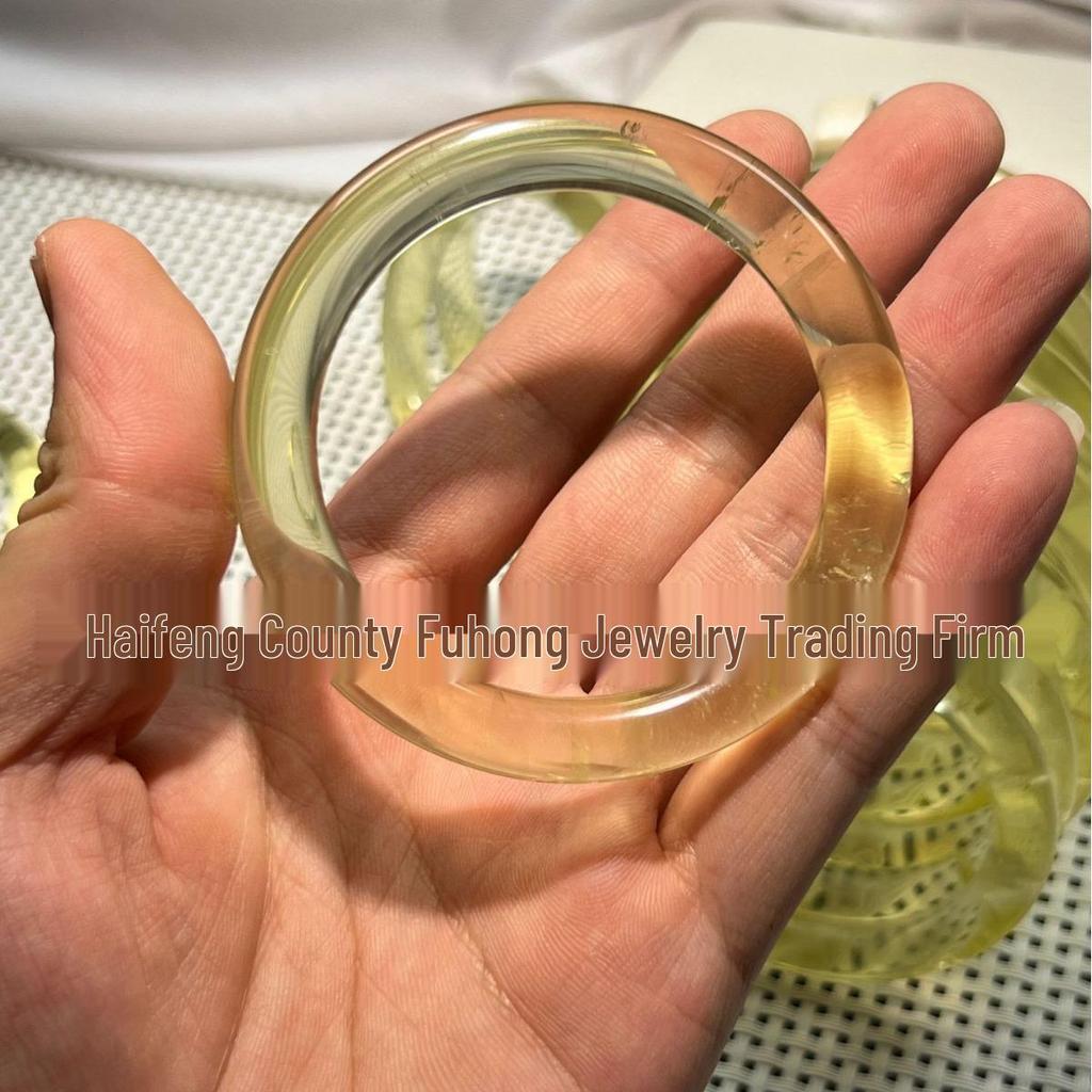 Women's Fashion Natural Citrine Bracelet - Wide Lemon Color, Transparent with Rainbow Effect.