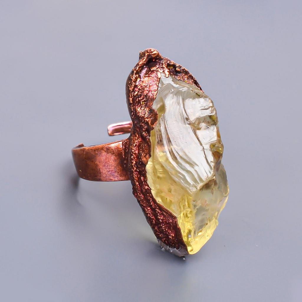 Citrine Rough Gemstone Copper Elegant Eternity Sisters Gift Promise Ring Jewelry V-10