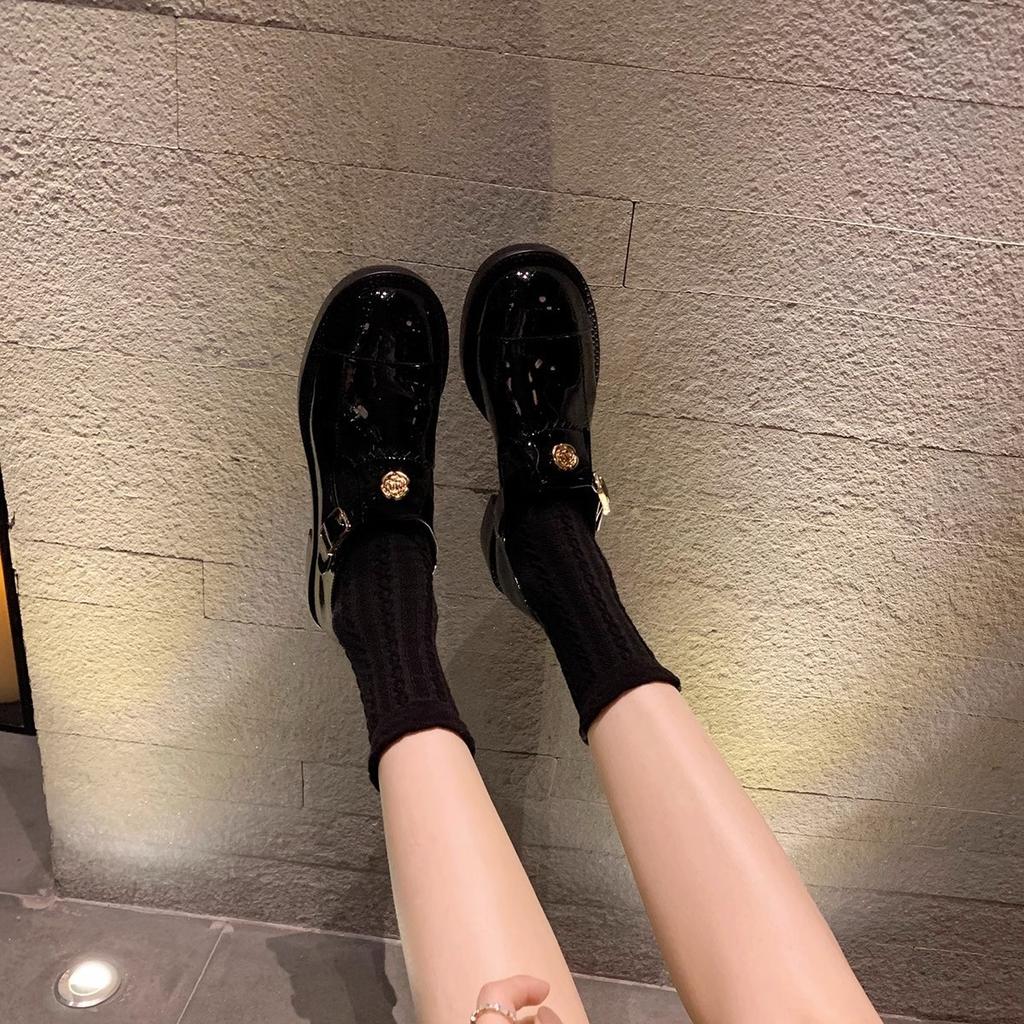 Cowhide version~ Miss Bird~ Temperament camellia round head buckle with Mary Jane single shoes leather shoes women