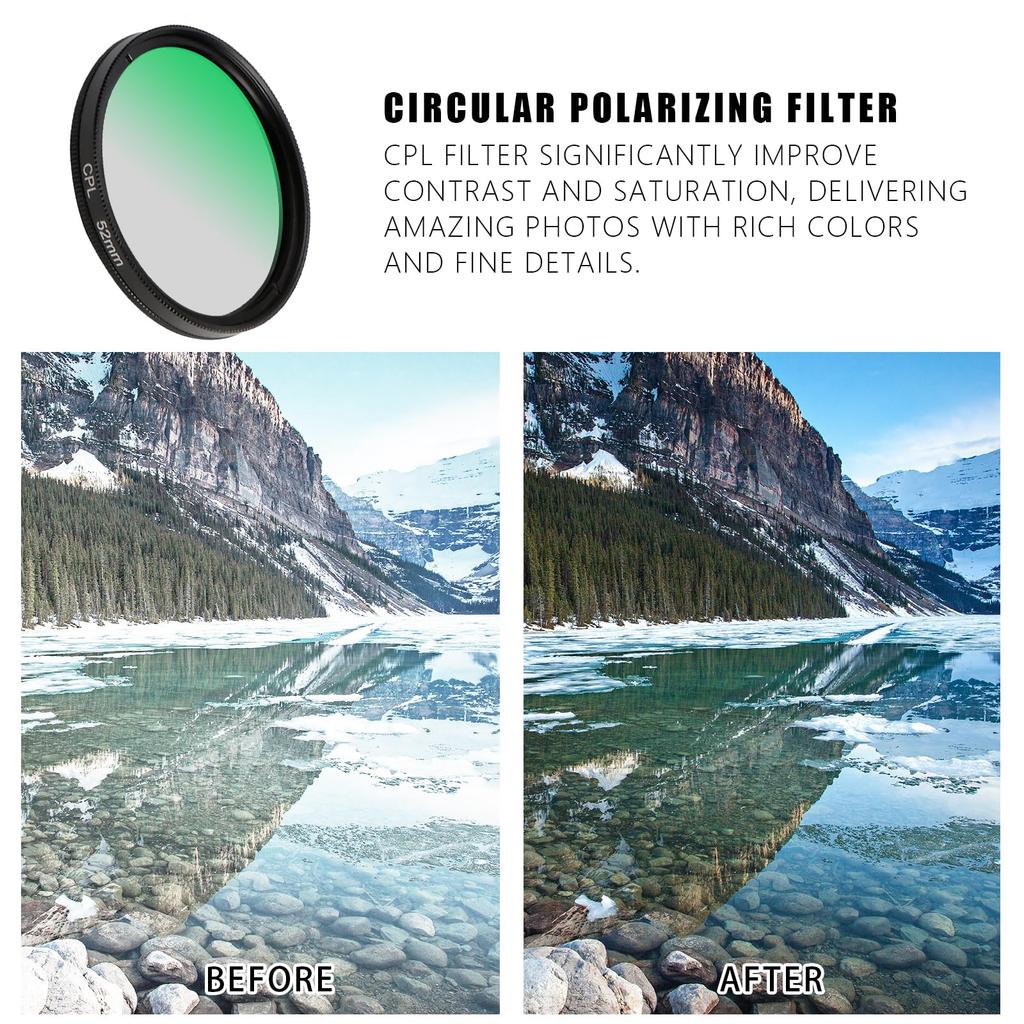 52mm Circular Polarizing Ultra Slim CPL Lens Phone Camera Filter Compatible with iPhone Google and Other Smartphones Filter, Multi-Coated Filter,