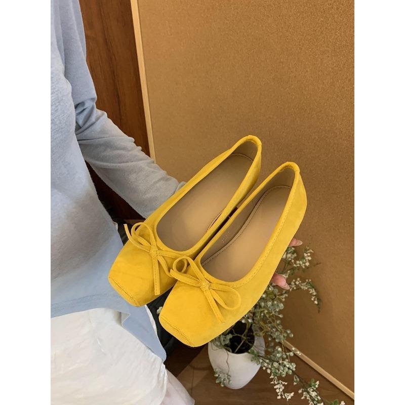 Flat bottom square head red bow single shoes women's new spring and summer skirt ballet commuter shoes