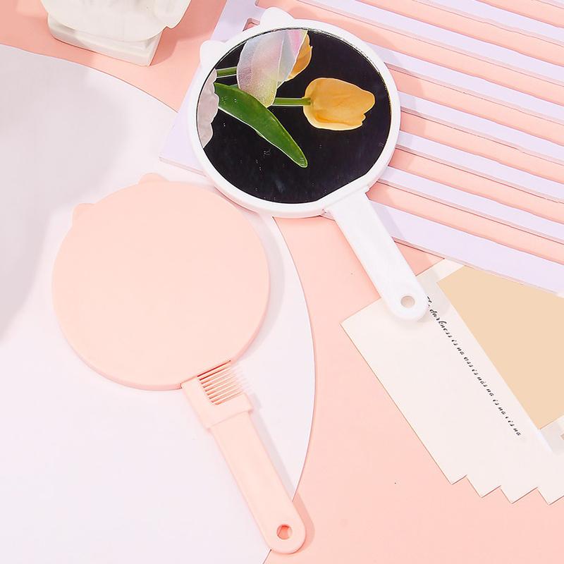 Cartoon Cat Makeup Mirror On Handle Mini Vanity Mirrors Hair Comb Integrated High Definition Portable Women Girl Cosmetic Tools