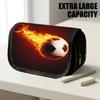 1pc Double Layer Flip Pencil Case, Burning Football, Large Capacity, Portable Polyester Pen Storage Bag with Zipper Closure, Ideal for School & Office