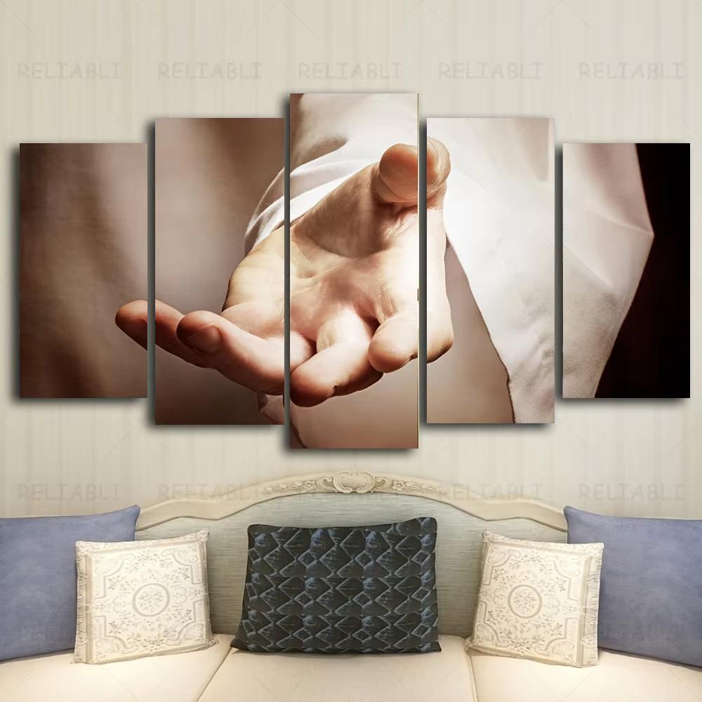 5 Stück Jesus Hände Betende Kreuze Leinwandbild Wandkunst Christliche Gott Poster und Drucke für Wohnzimmerdekoration Ungerahmt