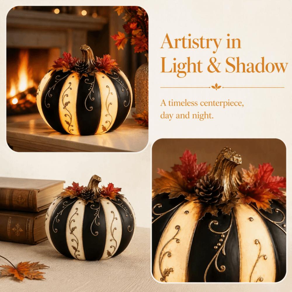 Goldenes Muster Kürbis Dekoration Schwarz Weiß Gestreiftes Design Halloween Ornament Heimdekoration