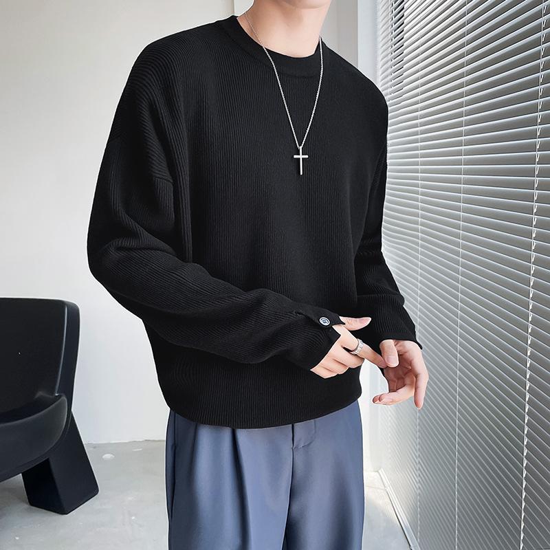 Autumn and Winter Ins Solid Color Crewneck Sweater, Men's Korean Version, Versatile, Loose White Pullover Sweater, Long-sleeved Base Layer