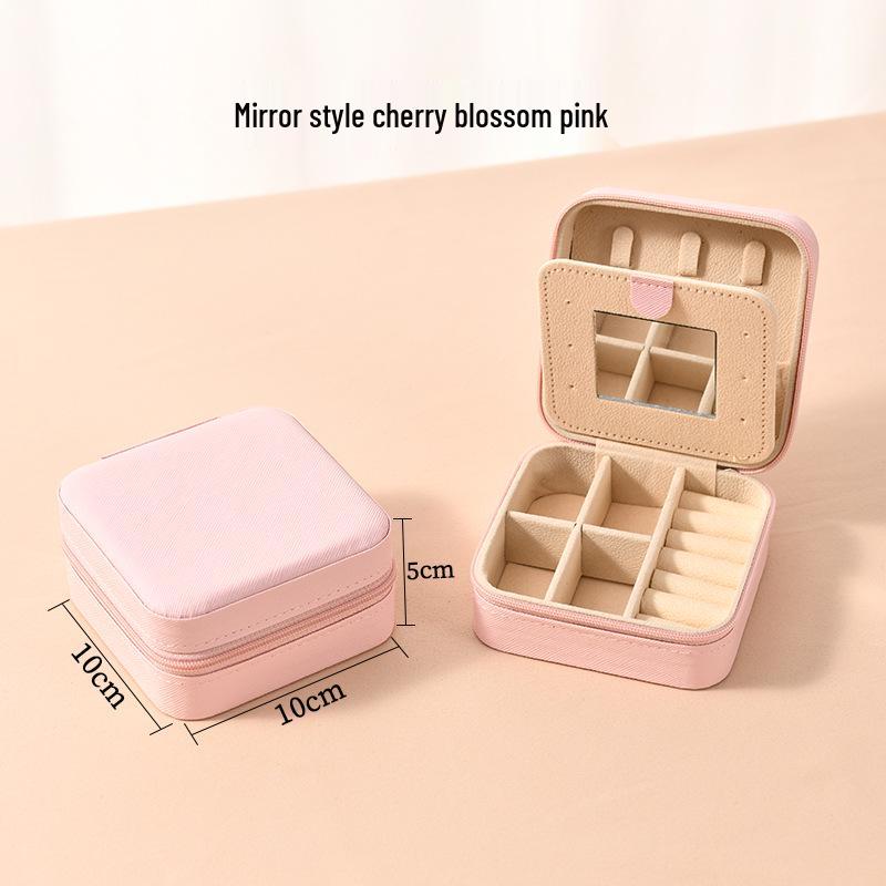 High-End Jewelry Storage Box with Mirror Pattern for Rings, Earrings, Necklaces - Women's Zipper Style Organizer.