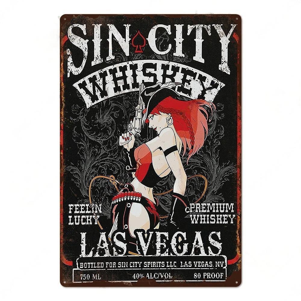 Vintage Whisky Plechová cedule Kovový plechový znak Pin-up girl Retro Nástěnná dekorace Pro garáž Klub Bar Pánská jeskyně Pub Kavárna Nástěnná dekorace