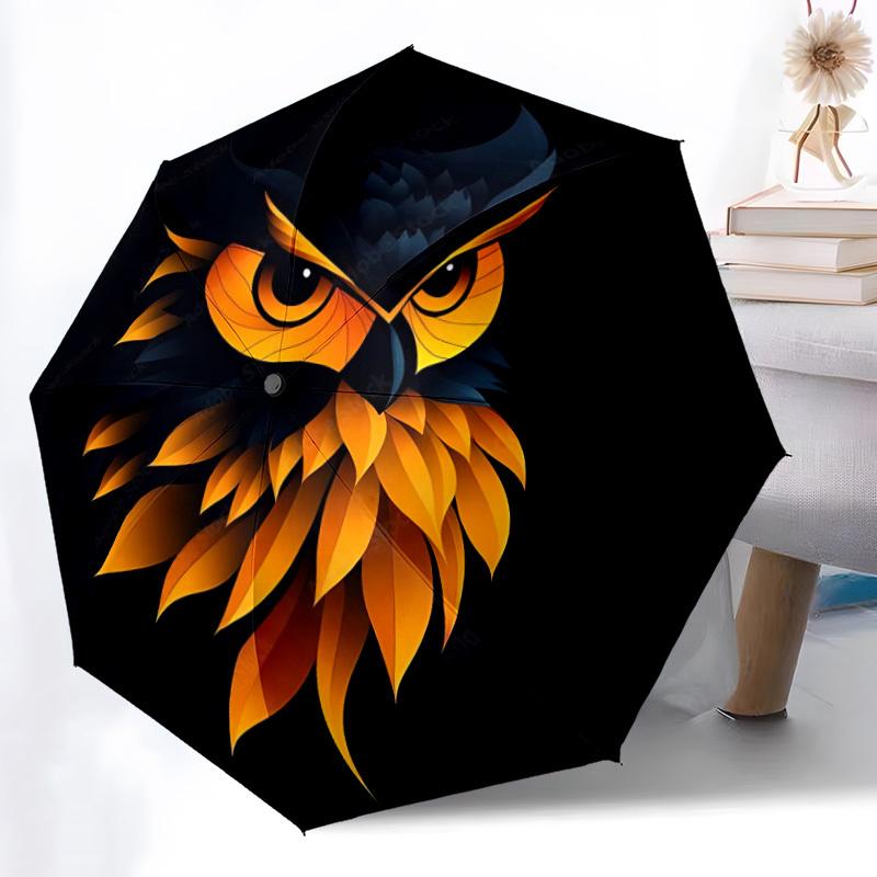 1pc Owl Head Automatic Folding Umbrella, Lightweight Retractable Compact Travel Umbrella, 8-Rib Sturdy Frame101