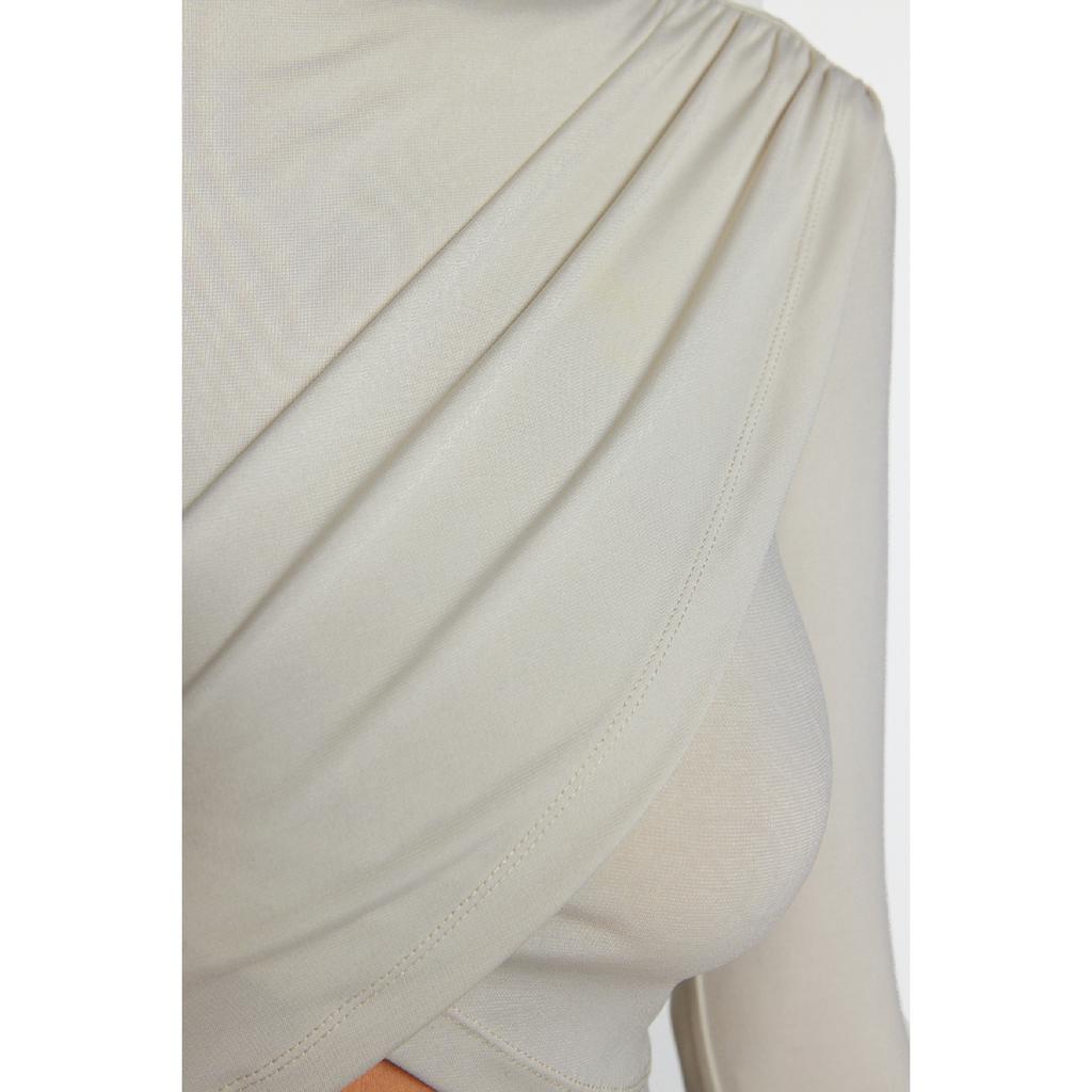 Bluză neagră drapeată cu guler înalt Twoaw24bz00164