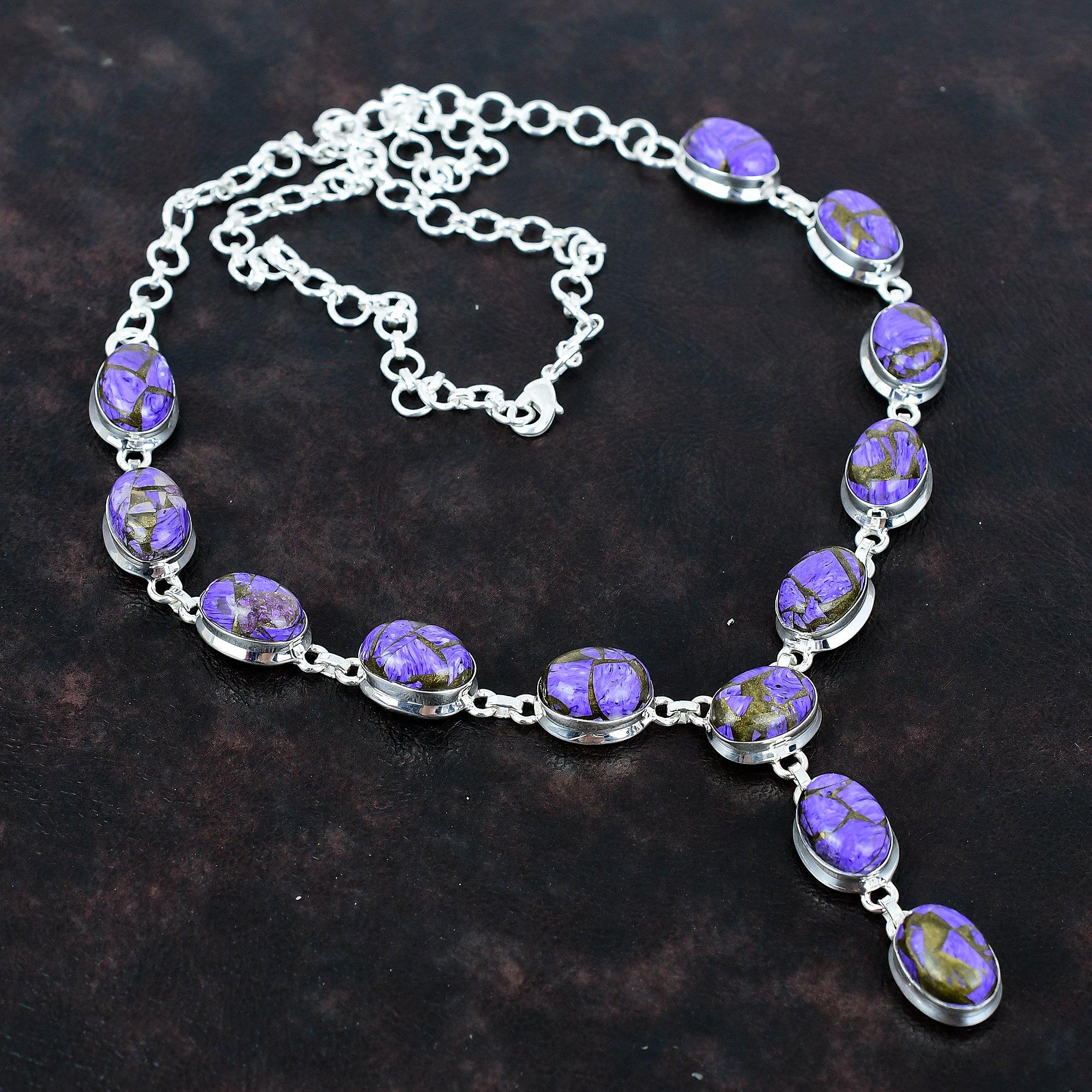 

Copper charoite necklace original gemstone necklace 925 sterling silver necklace adjustable chain necklace handmade jewelry gifts for mother Adjustable