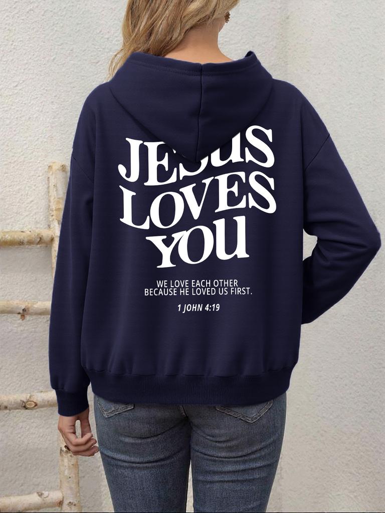 Jesus Loves You Letter Pattern Hoodies Womens Street Style Breathable Sportswear Basics Comfortable Hoody Hot Sale Y2K Tops