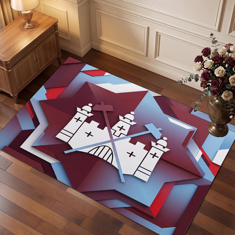 West Ham United Football Print Crystal Velvet Rug, Comfortable Water Absorbent Non Slip Indoor Floor Carpet