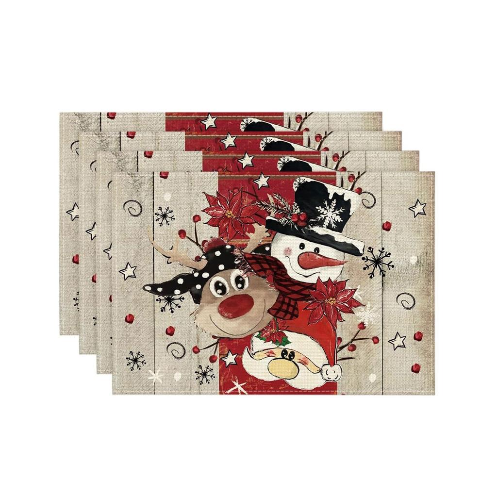 Christmas Table Placemat Linen Print Home Table Living Room Heat Insulation Placemat
