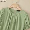 ZANZEA Women Summer Round Neck Casual Short Sleeve Blouse