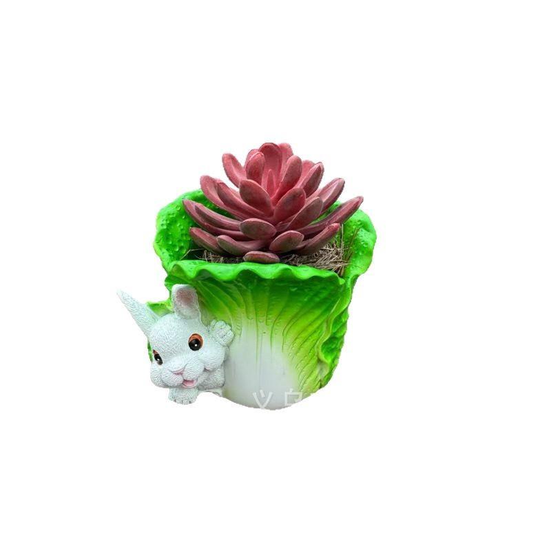 European Cabbage Rabbit Resin Succulent Flower Pot Green Plant Flower Pot Garden and Home Desktop Decoration Flower Pot