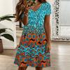 Ladies V Neck Vintage Sunflower Print Plus Size Summer Loose Dress