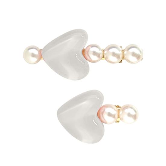 Hairpin Stable Non-Damaging Hair Clip with High-Gloss Imitation Pearls Pink Jelly Heart Design Princess Style Hair Accessory