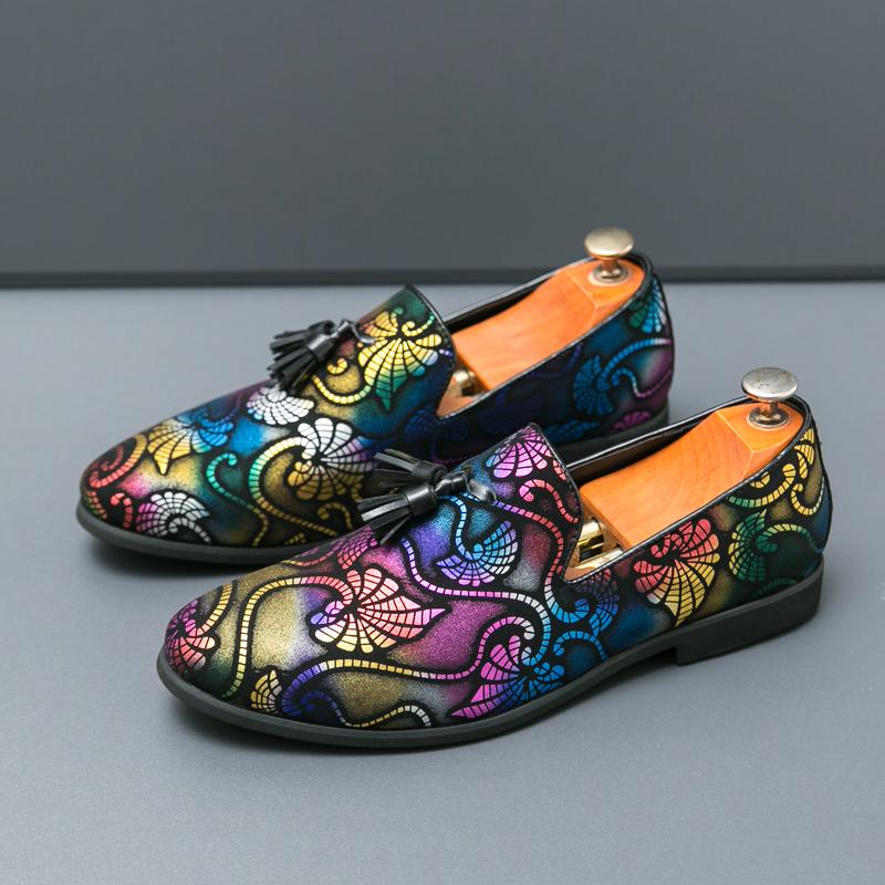 Fashion Luxury Designer Male Pointed Colours Tassel Patchwork Shoes Men's Formal Wedding Dress Homecoming Sapatos Tenis Masculino