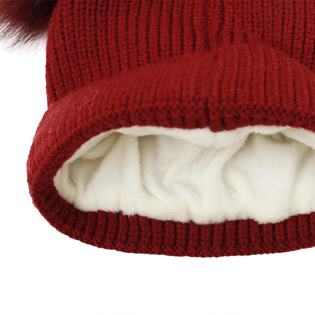 Women Double Pom Pom Beanie Winter Hat Soft Knitted Warm Stretchy Ribbed Cuff Hat Suitable for Cold Weather Outdoor Activities