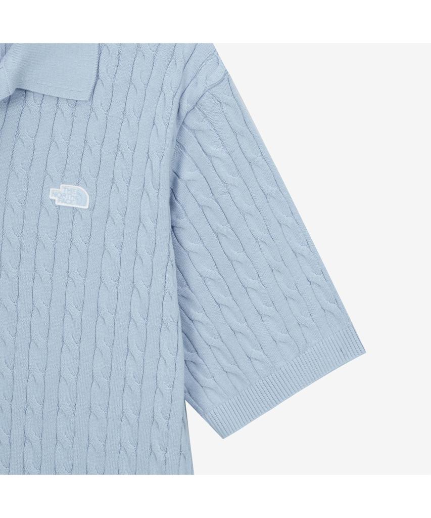 Noseupeiseu Nt7As00B Men'S Cable Short Sleeve Polo Sweater Ice Blue