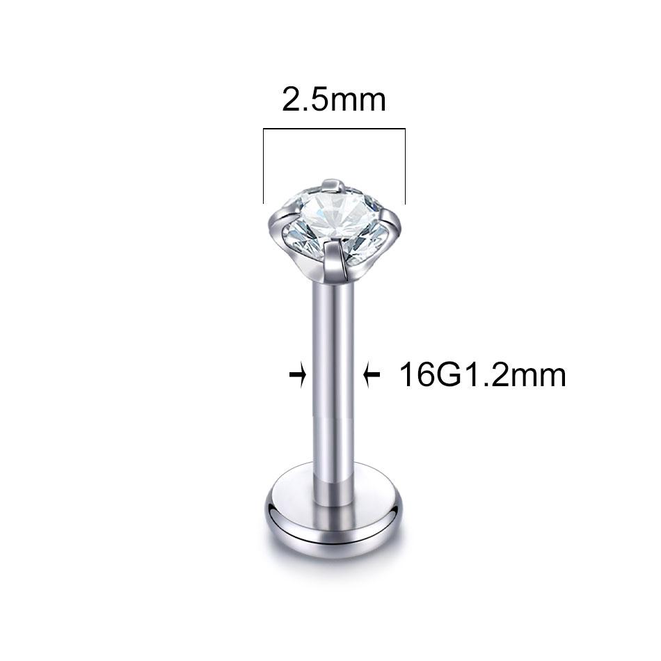 1pcs ASTM F136 Titanium Labret Piercing 2/3/4/5mm Zircon Ear Cartilage Tragus Lobe Helix Stud Earrings Piercings Body Jewelry