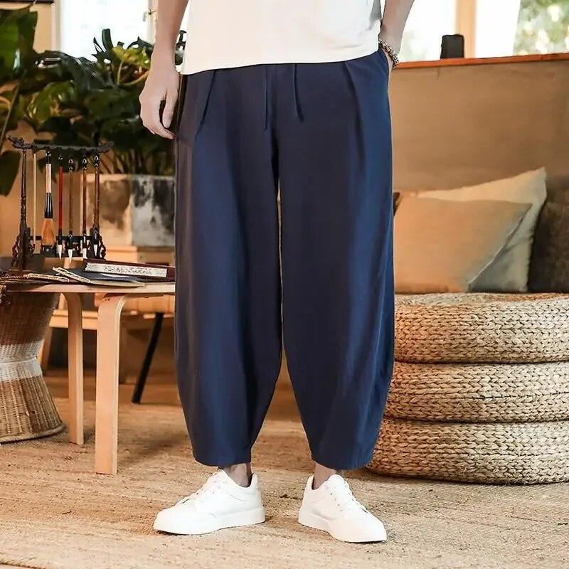 Men's Cotton and Linen Pants Male Summer Breathable New Solid Color Mens Loose Fitness Trousers Baggy Streetwear Plus Size