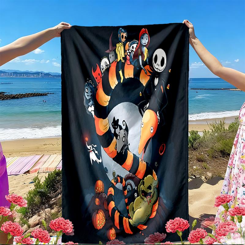The Nightmare Before Christmas Print Beach Towel, Versatile Lightweight Absorbent Beach Towel for Pool Surf Yoga Bathroom, Perfect Birthday Holiday Gi