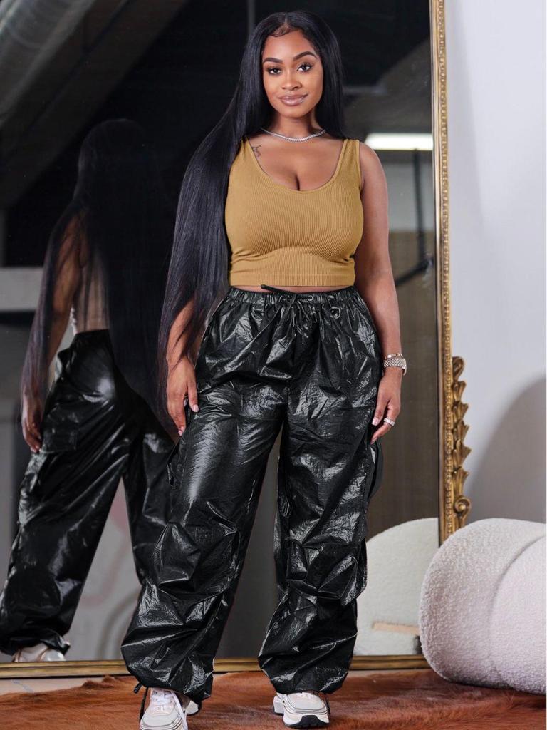 European & American Women's Fashion Casual Long Pants with Solid Color & 3D Pockets