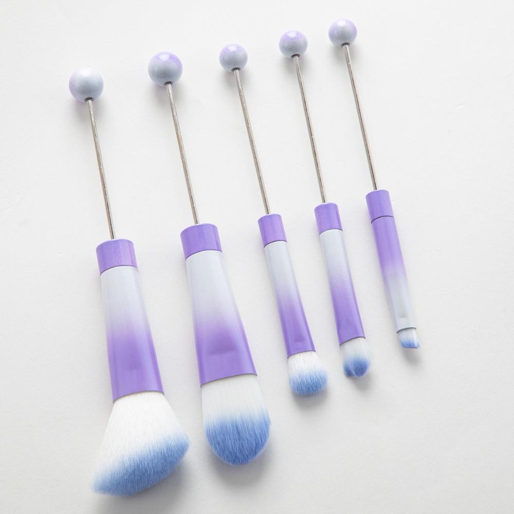 5 PCS Metal Handle Beaded Makeup Brush Set Soft Makeup Brushes Gifts Eyeshadow Brush