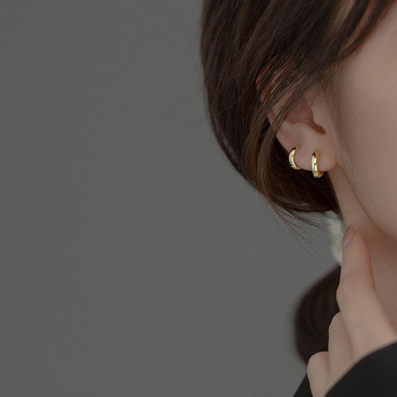 Gold Plated 925 Sterling Silver Hoop Earrings Women Trendy Ear Bone Perforated Design for Weddings