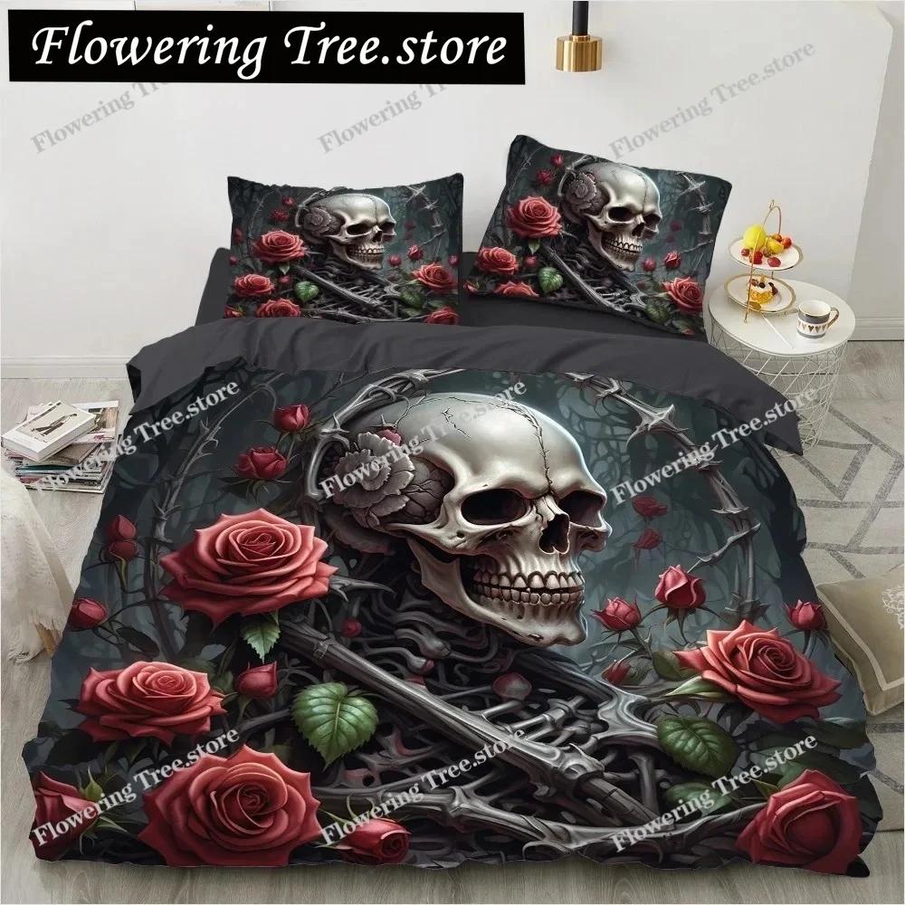 Skull Wedding Cartoon Comforter Sets Bedding Set Double Queen King Twin Full Size Duvet Cover Set Kids Girls White Bed Linen