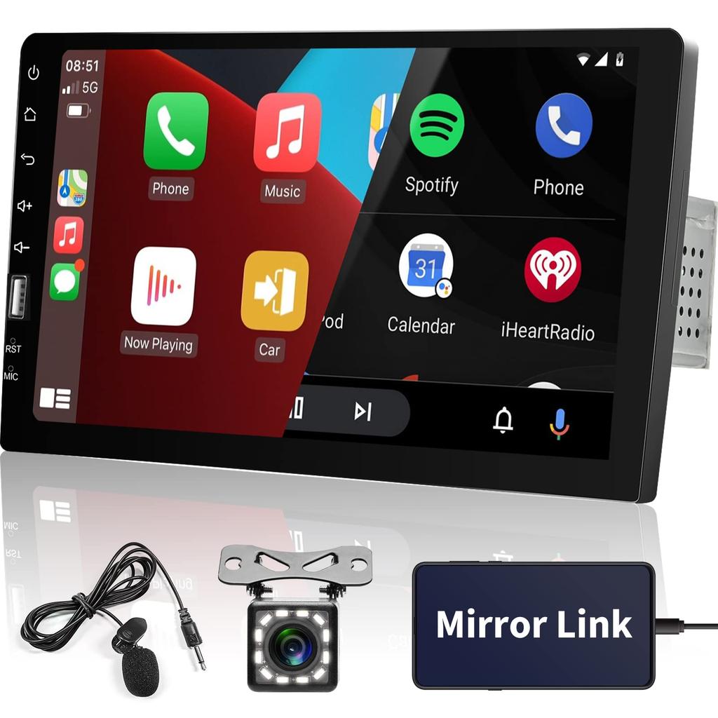 Hodozzy 9-inch Single DIN CarPlay Car Stereo with Touchscreen Car Radio, Bluetooth FMAM Audio Receiver, iOSAndroid Mirror Link, USB Car Multimedia