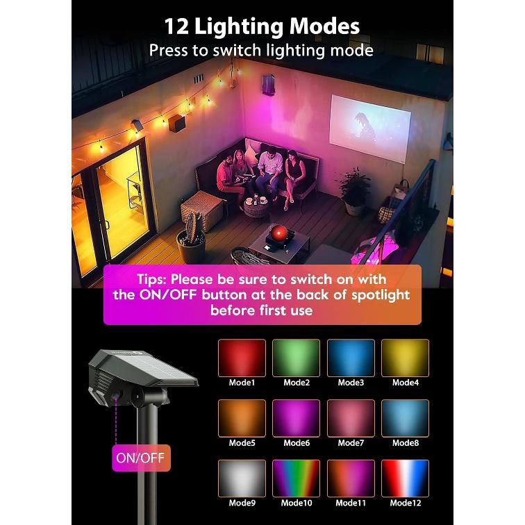 Brightown Solar Color Changing Lights Waterproof, Multicolor RGB Solar Spot Lights Outdoor with Remote Control, 3 Modes Solar Powered Outdoor Lights