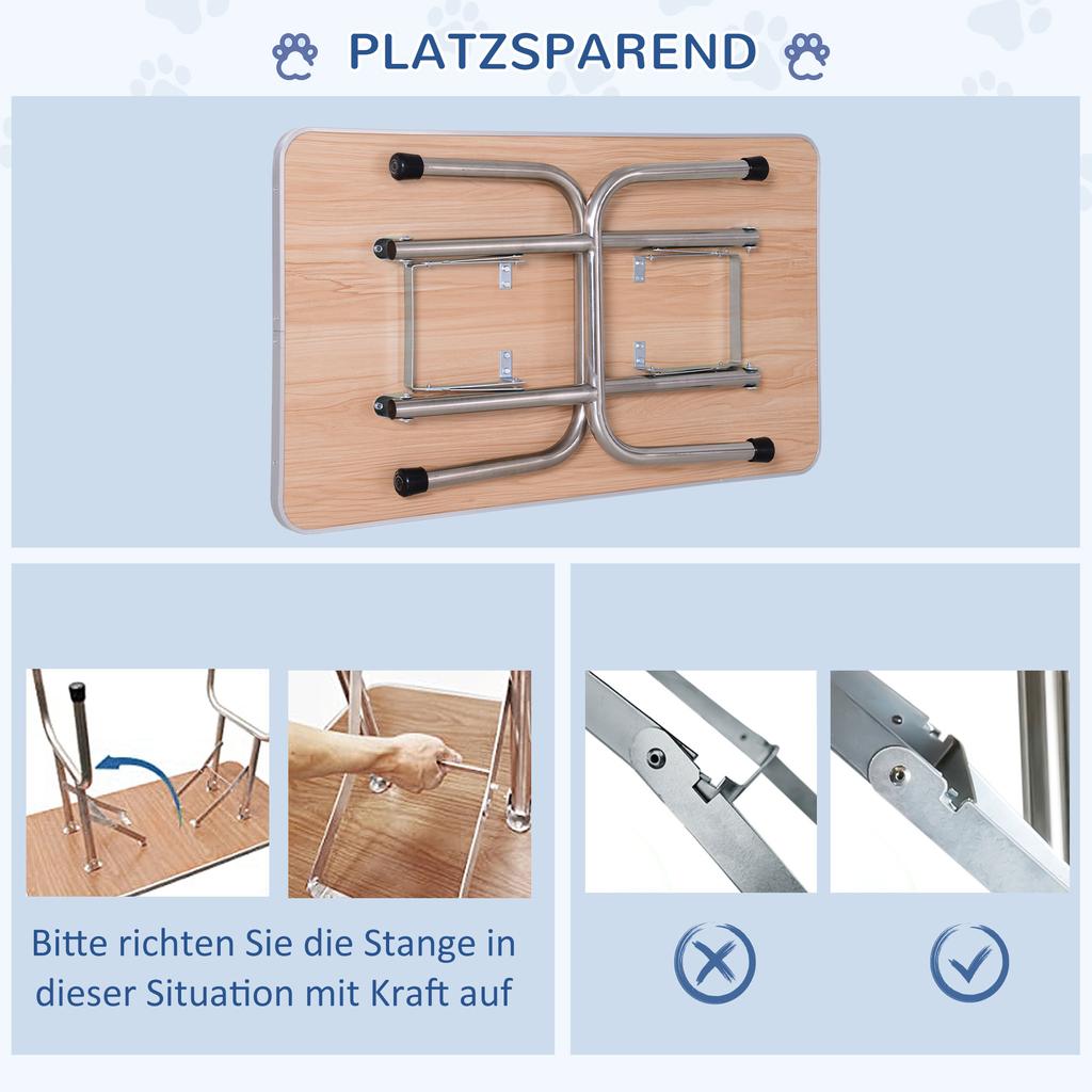 42" Hundepflegetisch, Verstellbarer Haustier-Katzen-Trocken-Schönheitstisch mit 2 Schlaufen Aufbewahrungskorb, Gummioberfläche, Blau