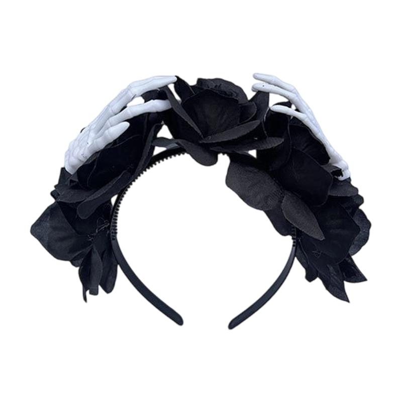 Halloween Flower Headband with Skeleton Hand Detail, Spooky Costume Hair Piece for Cosplay, Parties and Stage Looks