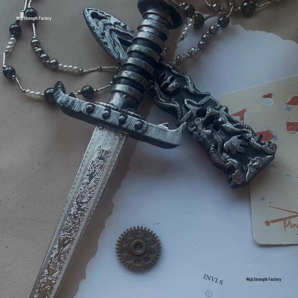 Dark Retro Small Carved Court-Style Halloween Plastic Prop Dagger Knife Set