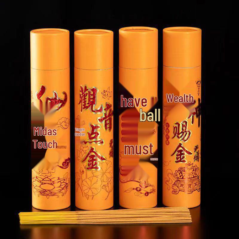 Golden Wealth Attraction Smokeless Bamboo Stick Incense for Home and Buddha Offerings, Available In 33cm, 39cm, and 49cm with Hook Incense Burner.