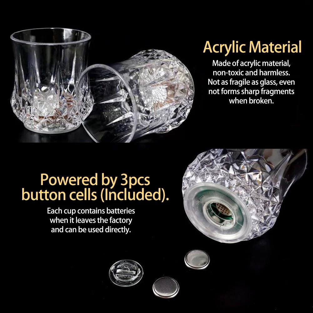 70ml LED Blikající Sklenice na Víno Pivo Whisky Průhledná Sklenice na Vodu Nápoje Pití Akrylová Sklenice Svítící Sklenice Party Dekorativní Potřeby
