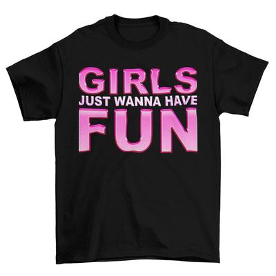 Girls Just Wanna Have Fun Camiseta Feminina Retro Festa Anos 80 Fantasia Top Feminino