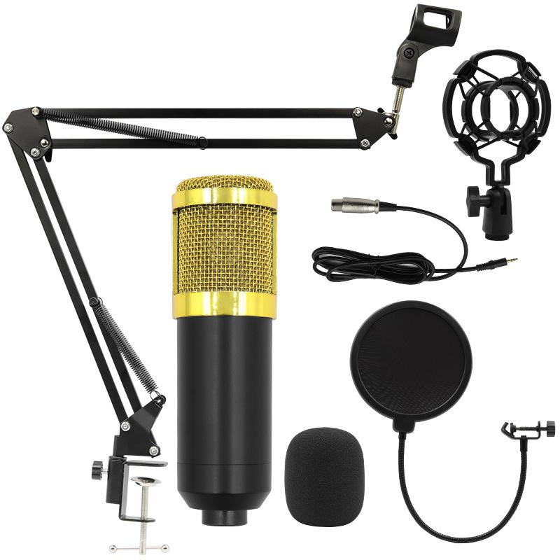 BM800 Condenser Microphone Set with V8 Sound Card, Boom Arm, and USB for Live Streaming and Mobile Use.