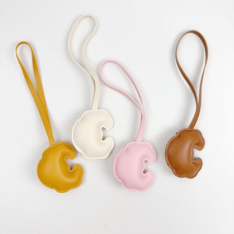 Handmade Leather Croissant Women'S Bag Charm Keychain - Cute Food Backpack Pendant Couple Friend Jewelry Gift
