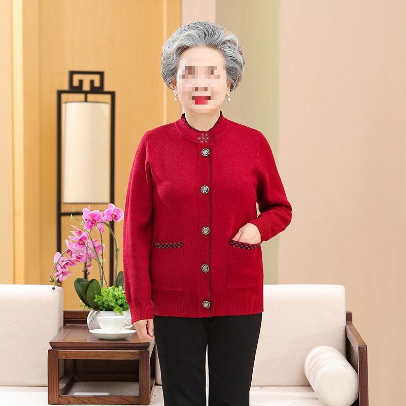 

Jia Hengyuan Women s Plus Size Wool Cardigan: Autumn Winter Sweater for Elderly, Grandma Style, Loose Fit Knitwear M for 90-110 jin