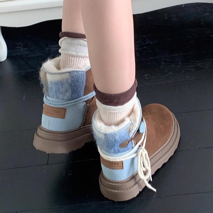 Soft leather version~ Mint chocolate snow boots 2024 winter new thick-soled versatile non-slip velvet warm Martin boots