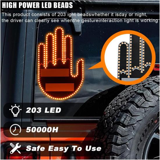 LED Hand Gesture Light For Car, 3 In1 Car Sign Finger Light With Remote Control, Funny Back Window Sign Light Accessories For Cars Trucks, Car